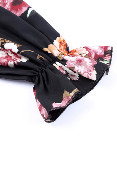 Casual Feather Print Off Shoulder Strap Blouse