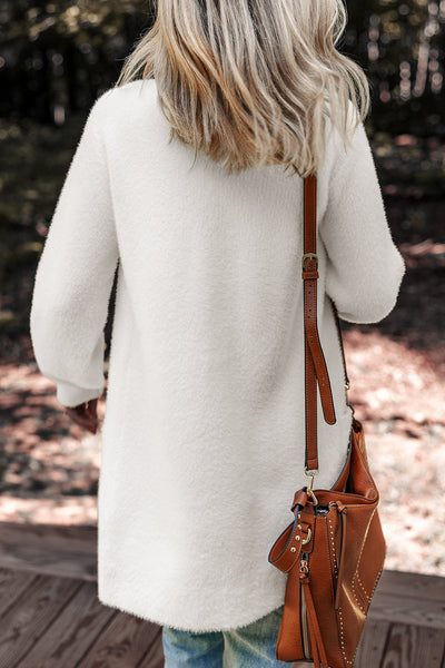 Chic Women's White Fuzzy Midi Cardigan - Cozy Button-Up Layer for Soft, Stylish Fall Fashion