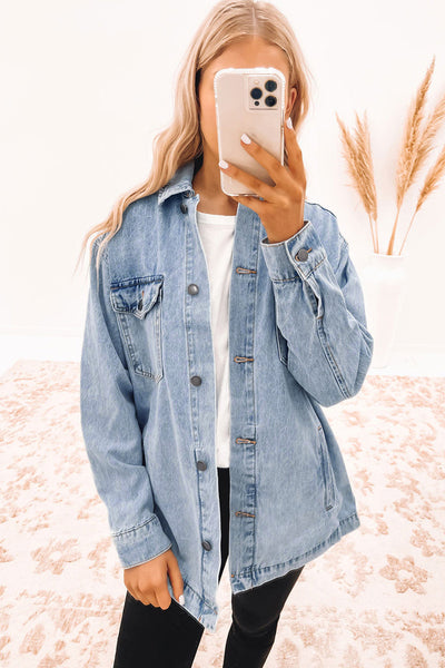 Leopard Print Color Block Long Sleeve Lapel Denim Jacket