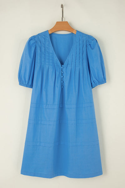 Jacquard fur ball V-neck loose solid color elastic waist dress