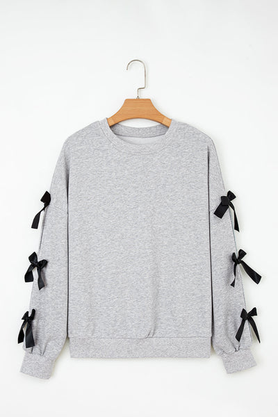 Trendy Women's Cozy Ribbon Bow Sweatshirt - Stylish Casual Top for Effortless Everyday Chic in Soft Fabric