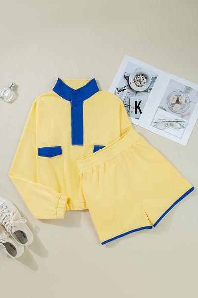 Women's Casual Color Block Pullover and Short Set - Trendy Summer Outfit with Comfortable Fit and Stylish Appeal