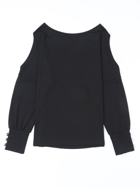 Chic Black Cold Shoulder Buttoned Top