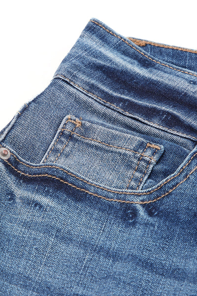 Trendy Women's Blue High-Waisted Distressed Straight Leg Jeans for Effortless Style and All-Day Comfort