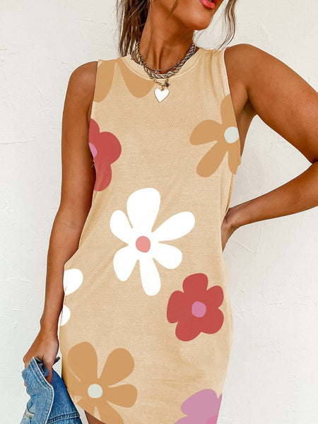 Chic Printed Wave Crew Neck Sleeveless Mini Dress