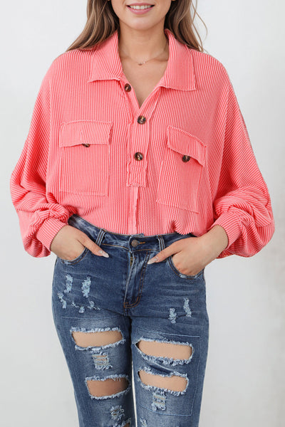 Pink French Terry Oversized Henley Blouse
