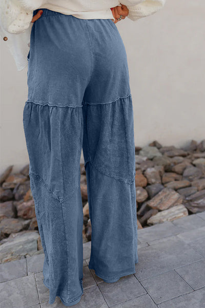 women's ashleigh blue tiered wide leg mineral wash pants made for easy styling and wardrobe coordination, with premium-like structure and finish. with