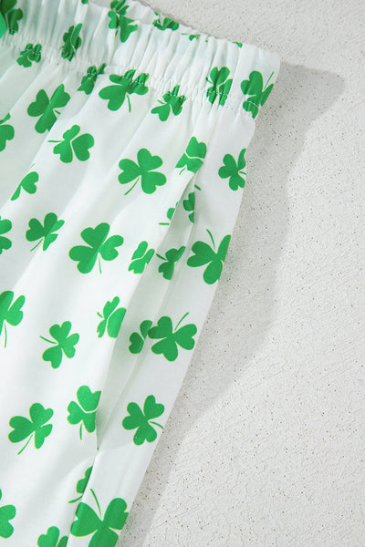 Women's Clover Print Short Sleeve Pajama Set with Ruffles