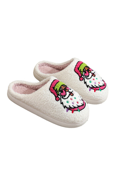 Women's Plush Santa Claus Slippers with Embroidered Stars
