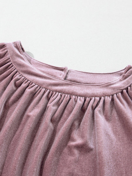 Velvet Keyhole Back Swing Blouse in Rose Tan