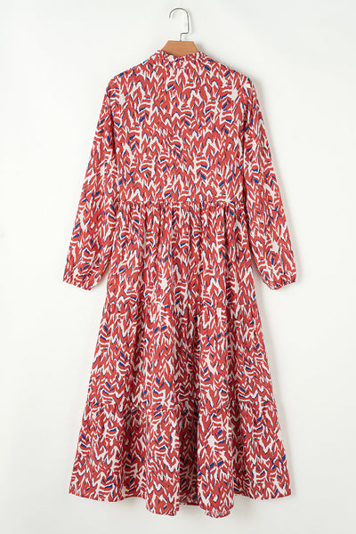 Chic Women's High Waist Midi Dress in Orange Abstract Print with V-Neck - Trendy Summer Style for Effortless Elegance