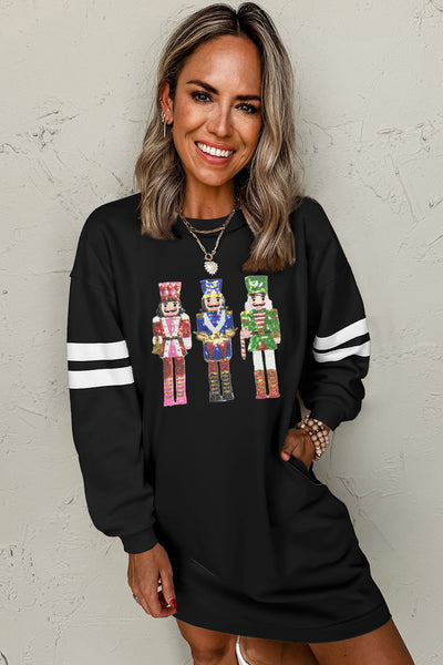 Women's Sequin Nutcracker Graphic Varsity Sweatshirt Dress