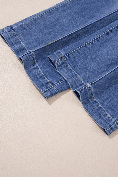 Flattering High-Waisted Blue Jeans for Women - Stylish Casual Fit Perfect for Everyday Outings and Effortless Style