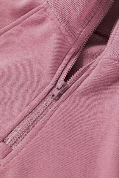 Cozy Fuchsia Women's Drop Shoulder Sweatshirt with Zipped Neck - Casual Everyday Style for Effortless Comfort