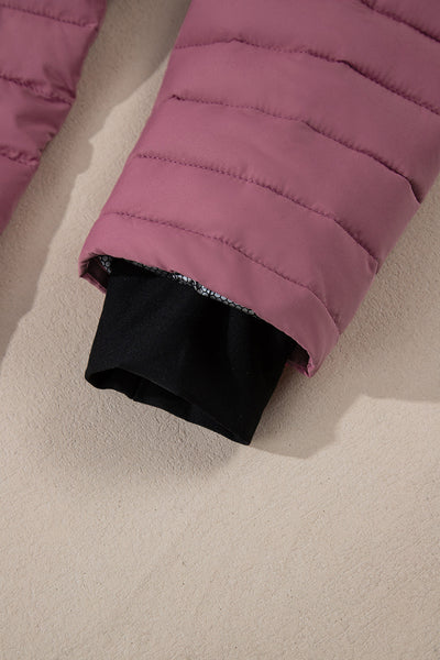 Women's Burgundy Quilted Puffer Jacket with Zip-Up Closure - Stylish, Warm, and Perfect for Winter Adventures