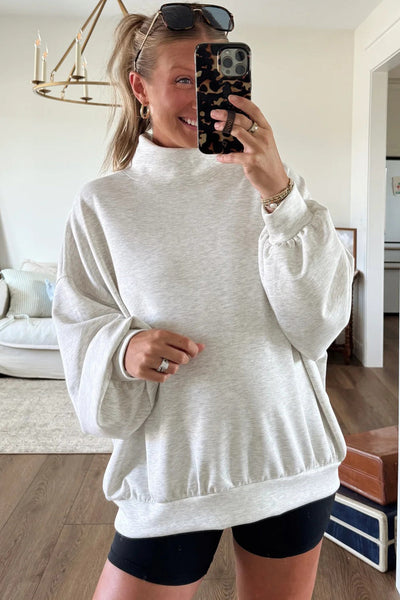 Stylish Oversized Light Grey Mock Neck Sweatshirt for Women Cozy, Comfortable Casual Wear for Everyday Fashion