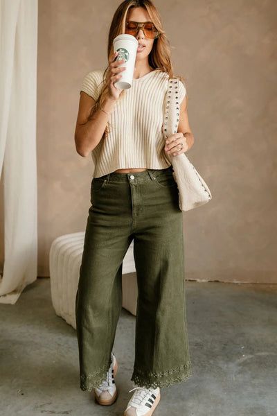 Chic Blue High Waist Shift Jeans for Women with Eyelet Embroidery and Clover Hem Detail for Trendy Style