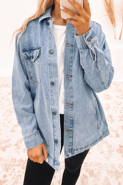 Light Wash Denim Jacket with Leopard Print