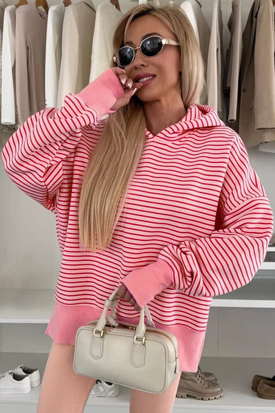 Cozy Women's Stripe Print Hoodie in Soft Cotton Blend, Relaxed Fit for Effortless Style and All-Day Comfort