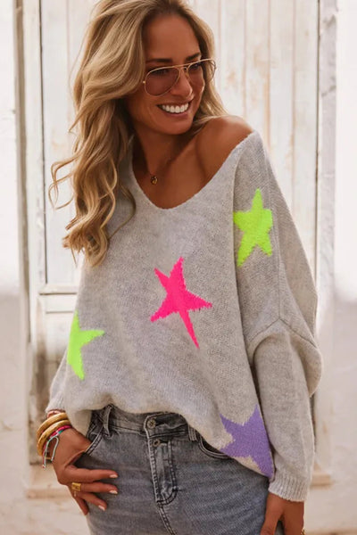 Chic Women's Gray Knit Pullover Sweater - Cozy Casual Style for Fall and Winter Comfort and Versatility