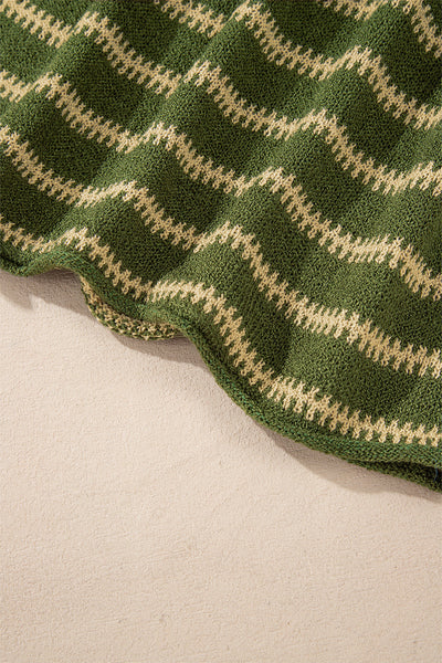 Cozy Women's Green Stripe Drop Shoulder Sweater - Effortless Casual Style for Everyday Comfort and Versatile Wear