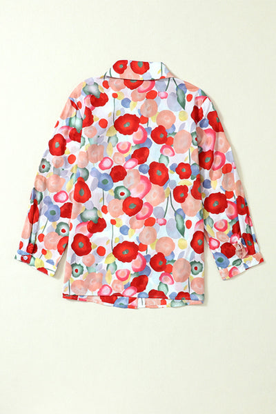 Ink Blossom Lapel Long Sleeve Blouse