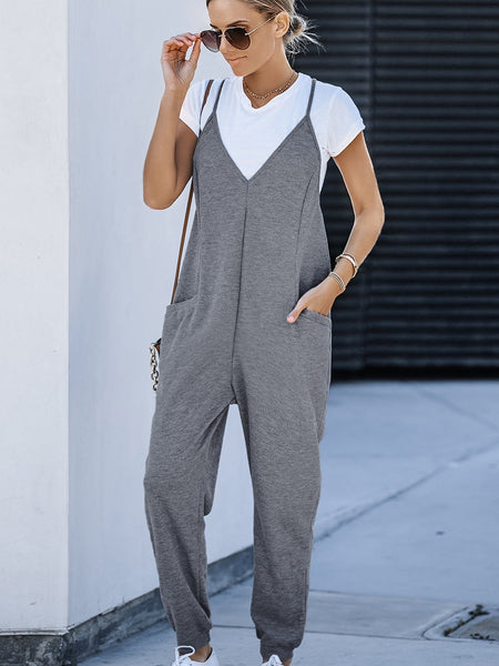 Elevate Your Street Style with Women's Sleeveless V-Neck Jumpsuit