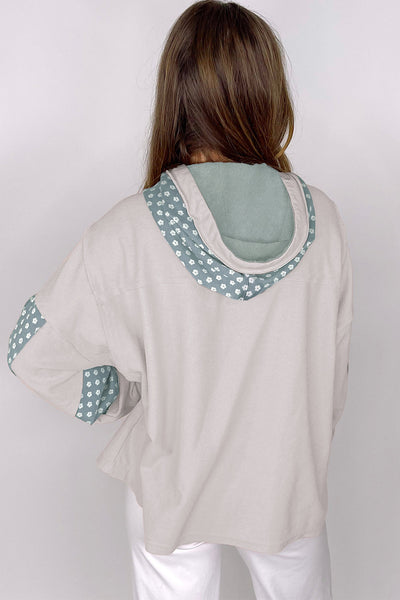 Women's Beau Blue Floral Patchwork Star Hoodie with Adjustable Drawstring - Stylish & Comfortable Casual Wear