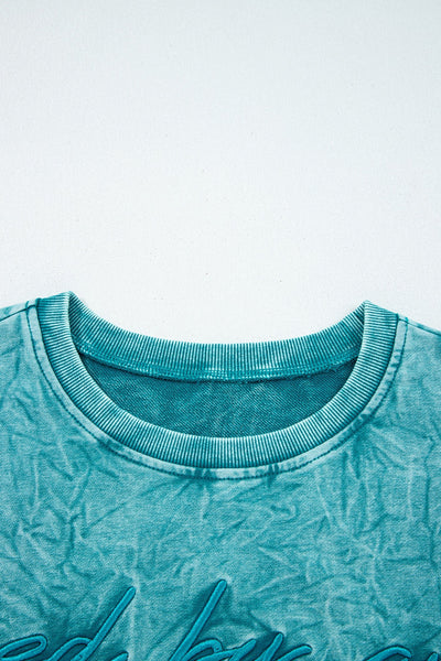 Women's Sea Green Mineral Wash 'Saved by Grace' Cotton Sweatshirt