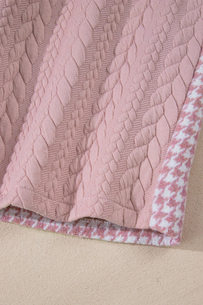 Trendy Women's Pink Houndstooth Patchwork Shacket - Relaxed Fit for Effortless Casual Chic Style