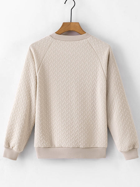Cozy Beige Quilted Texture Pullover with Raglan Sleeves