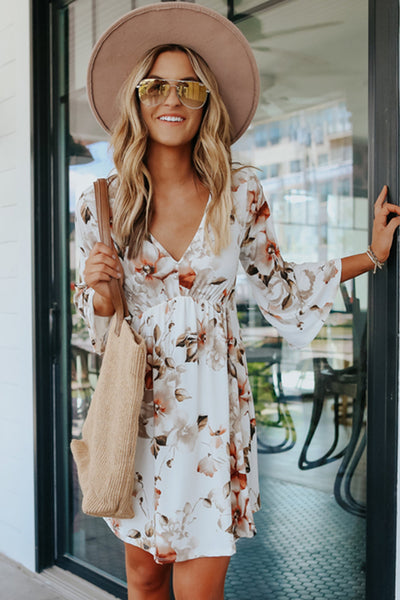 Printed Lace Up Lapel Waist Short Sleeved Midi Dress