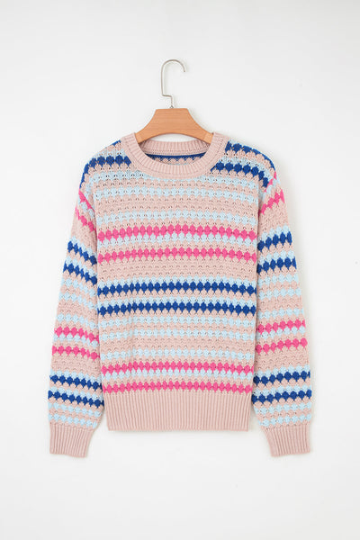 Cozy Women's Striped Knit Sweater in Trendy Fall Colors - Perfectly Fitted Casual Style for Ultimate Comfort