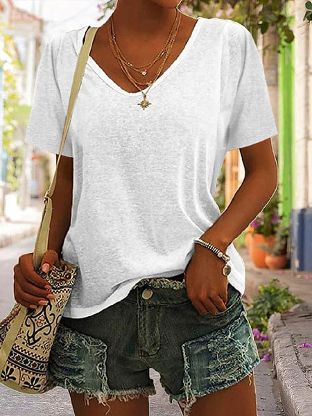 Daily Summer V Neck Women's T-shirt Blouse in Various Colors