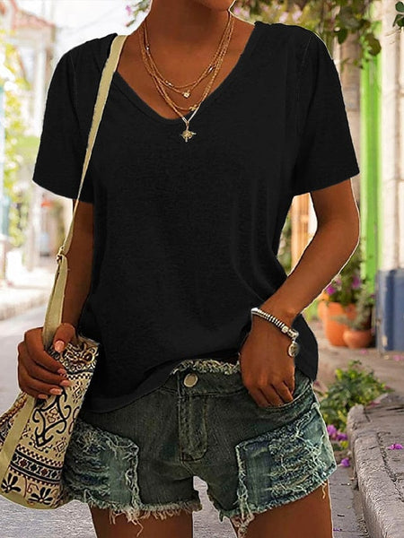 Daily Summer V Neck Women's T-shirt Blouse in Various Colors