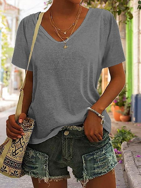 Daily Summer V Neck Women's T-shirt Blouse in Various Colors