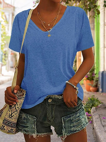 Daily Summer V Neck Women's T-shirt Blouse in Various Colors