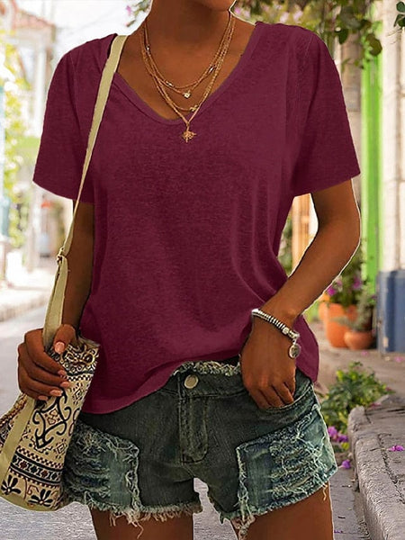 Daily Summer V Neck Women's T-shirt Blouse in Various Colors