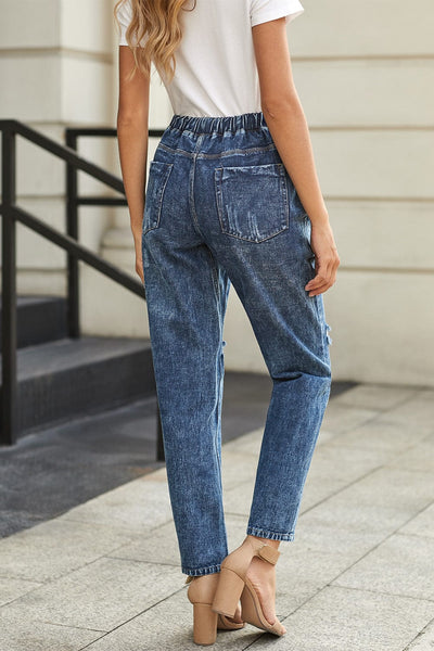 High Waist Raw Hem Ripped Skinny Casual Denim Jeans