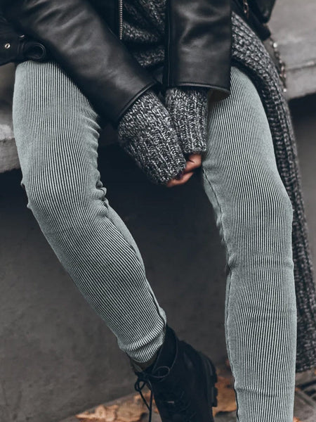 Women's Charcoal Acid Wash Ribbed High-Waist Cotton Leggings