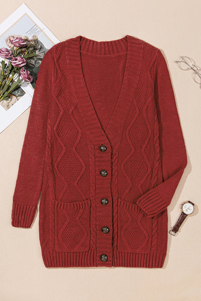 Cozy Burgundy Women's Cardigan with Button Closure and Front Pockets - Stylish Everyday Layer for Effortless Chic