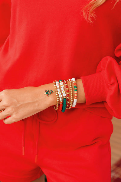 Women's 6-Piece Holiday Bead Bracelet Set with Christmas Tree Charm