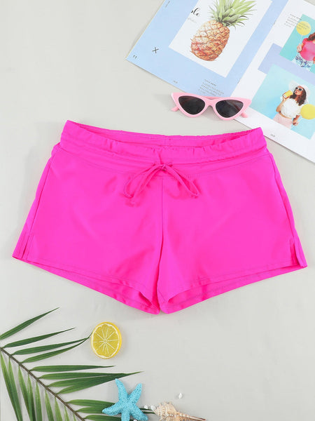 Women's Sunrise Neon Pink Swim Boardshorts with Drawstring