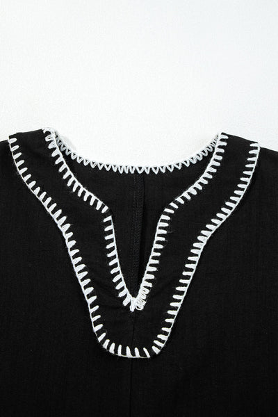 Women's Black Tiered Mini Dress with V-Neck and 3/4 Sleeves - Trendy, Comfortable Style for Every Occasion