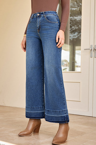 Stylish Blue Women's Cropped Loose-Fit Jeans - Trendy and Comfortable Denim for Effortless Casual Looks
