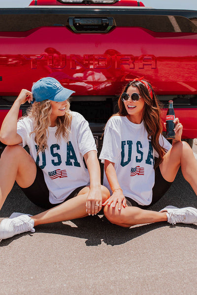 Patriotic Oversized White Tee with USA Flag Print