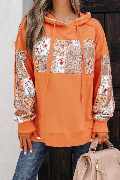 Women's Cozy Floral Patchwork Hoodie - Vibrant Casual Layering Top for Everyday Comfort and Style