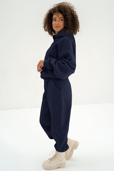 Women's Navy Cotton-Blend Hoodie and Sculpted Jogger Set with practical styling and dependable silhouette control.