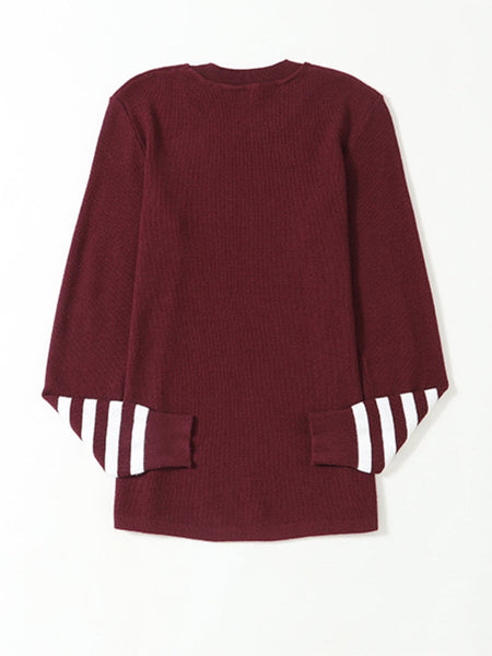 Crimson Ribbed Sleeve Soft Knit Pullover