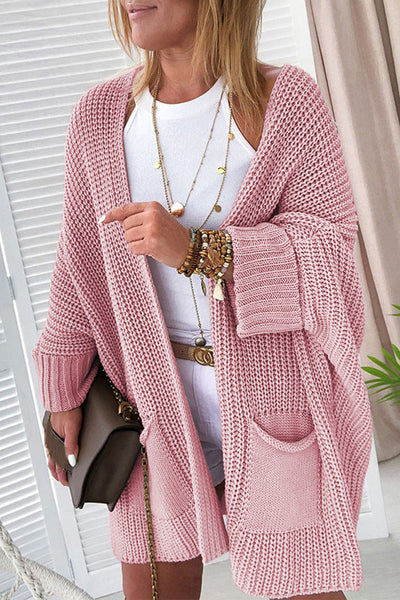 Soft Pink Oversized Women's Cardigan with Fold-Over Sleeves and Open Front  Ideal for Cozy Layering and Casual Style